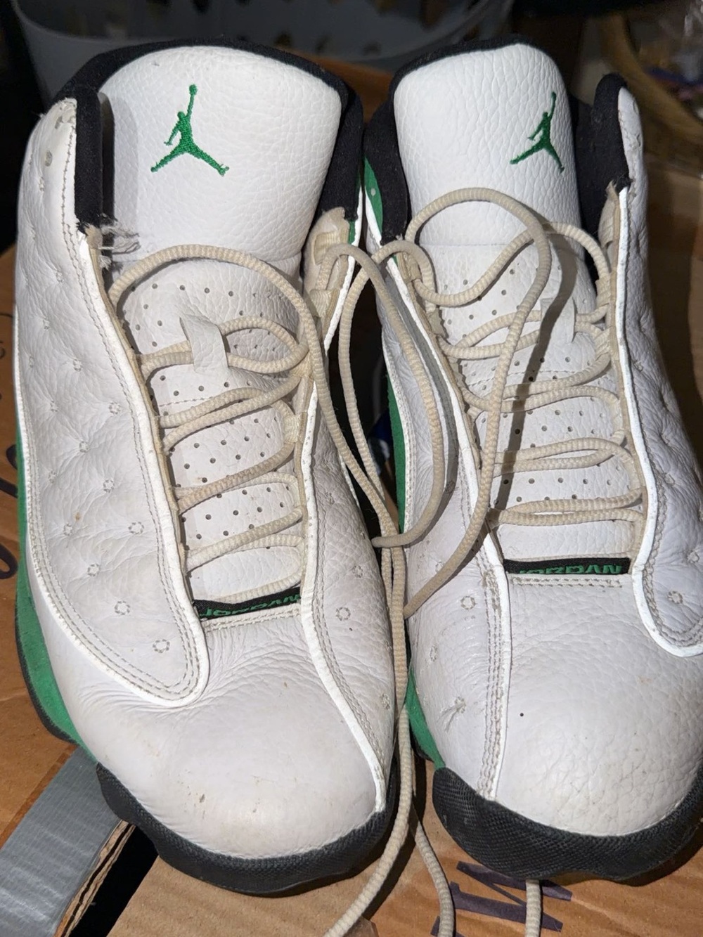 Jordan White and Green Retro Basketball Sneakers